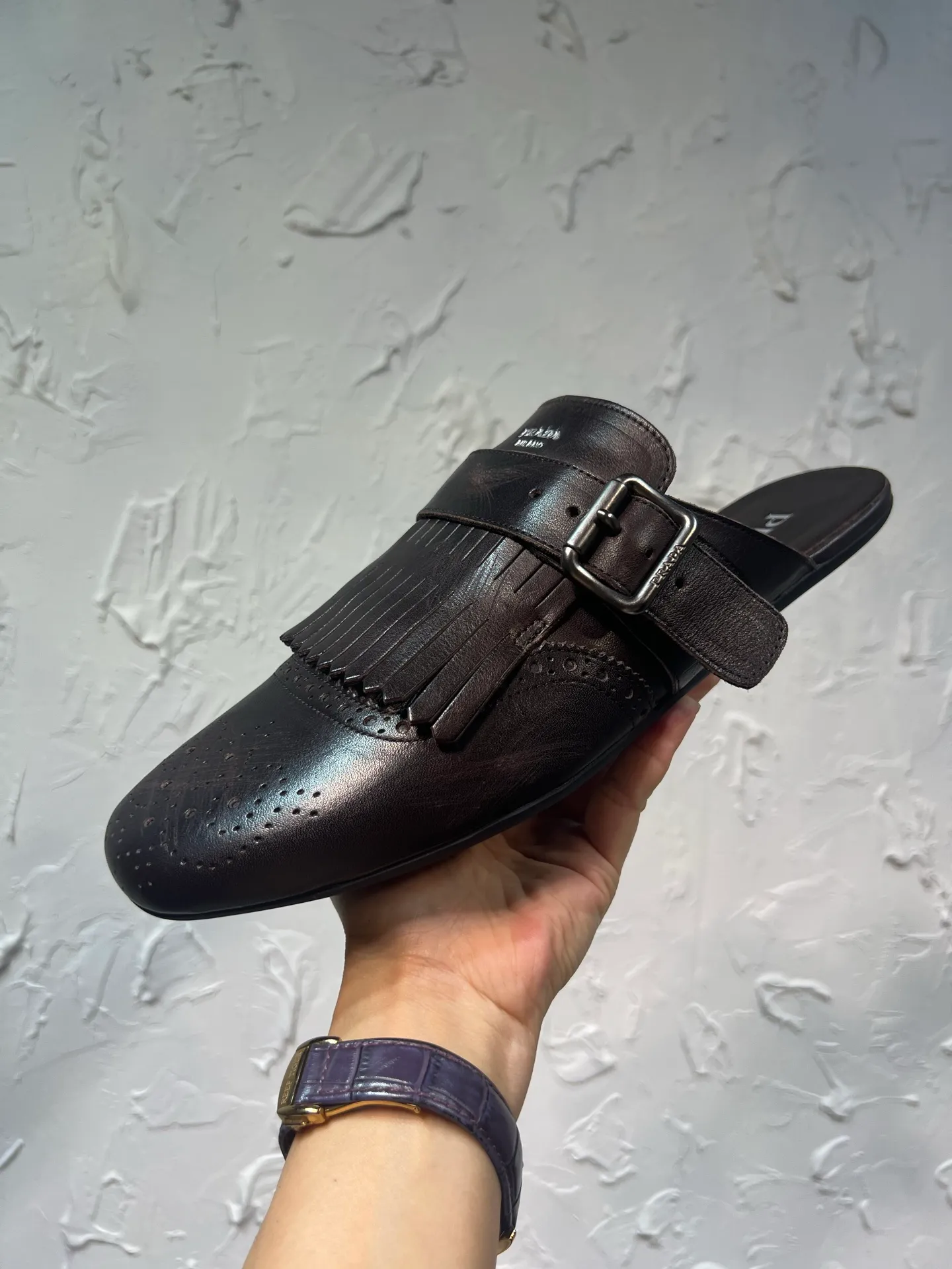 P780 prada derby2025 spring and autumn latest Prada slip-on retro men's Muleto shoes, Shuffle tassel strap Monk shoes, upper cowhide, lining and foot cowhide, rubber sole, original packaging Code number: 39-46